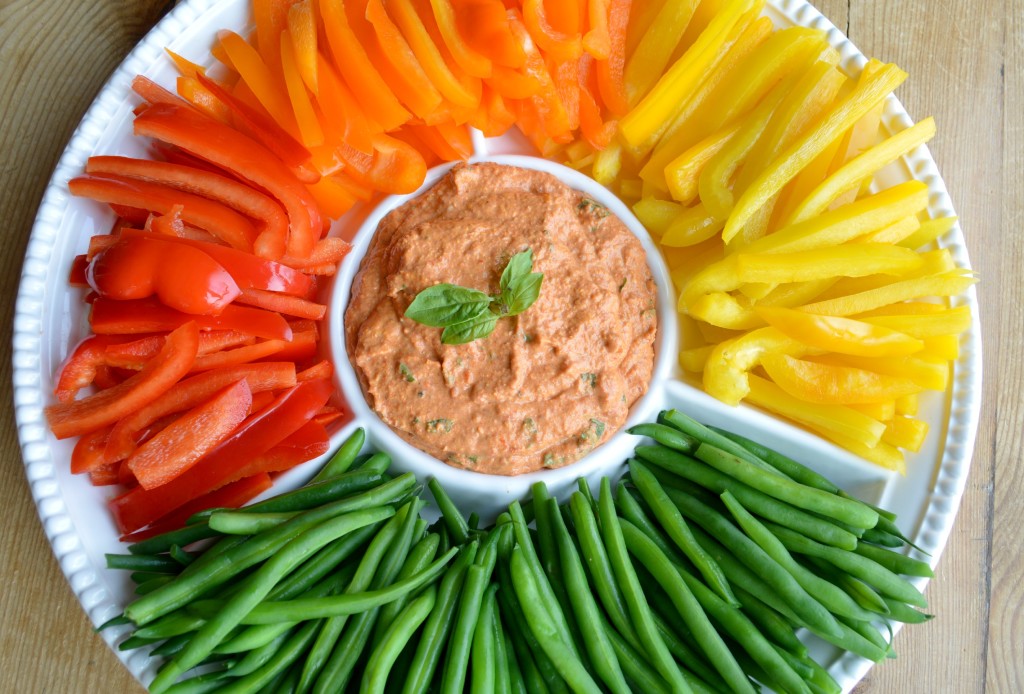 red pepper and goat cheese dip with crudites