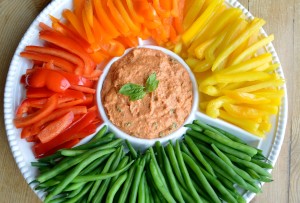 red pepper and goat cheese dip with crudites