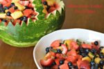 fruit salad in a watermelon basket