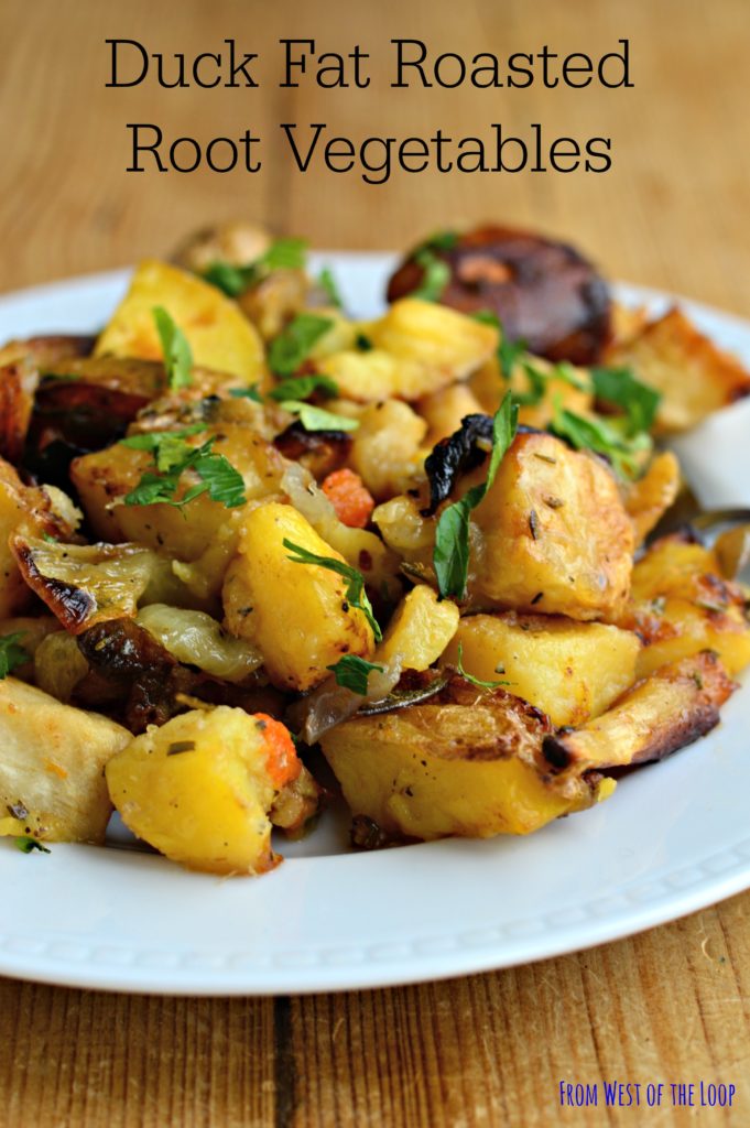 roasted root vegetables in duck fat