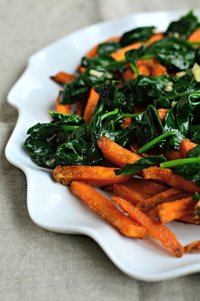 sweet potato fries with spinach