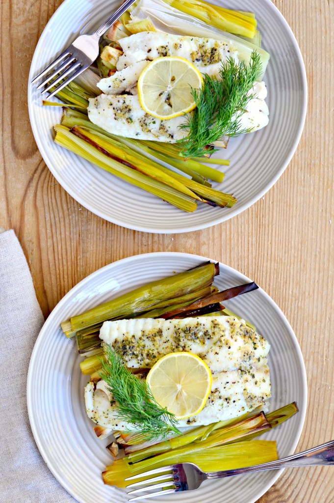 fish with roasted leeks