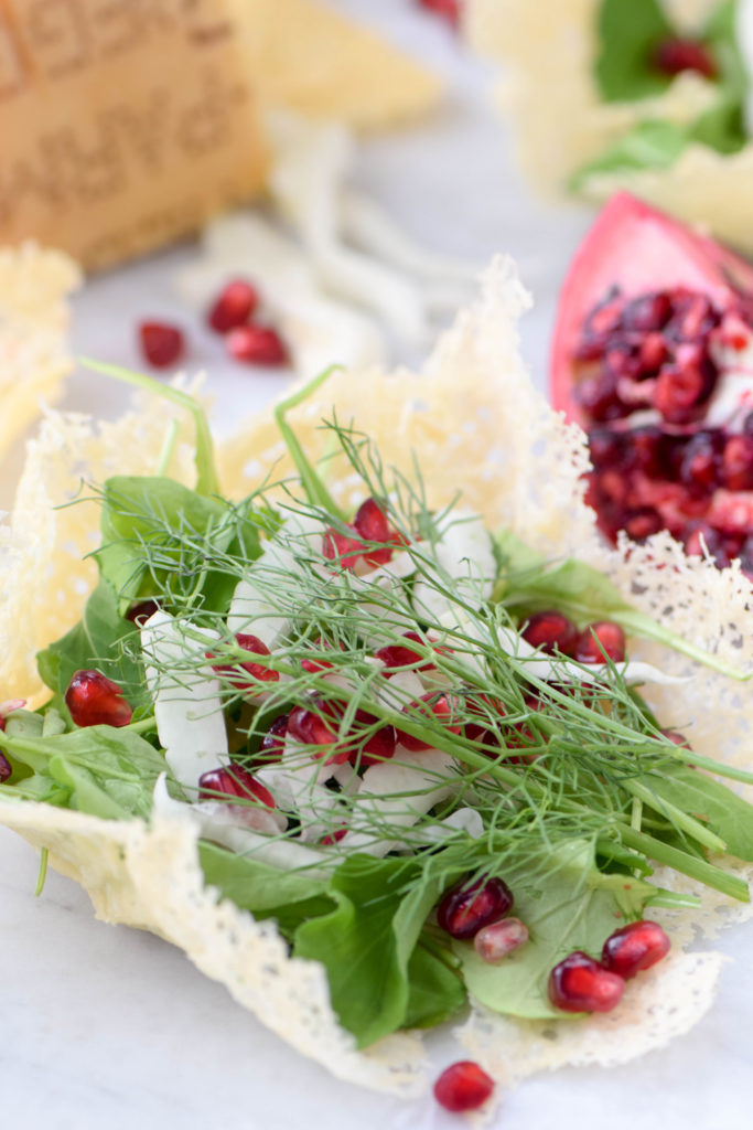 salad in parmesan bowls