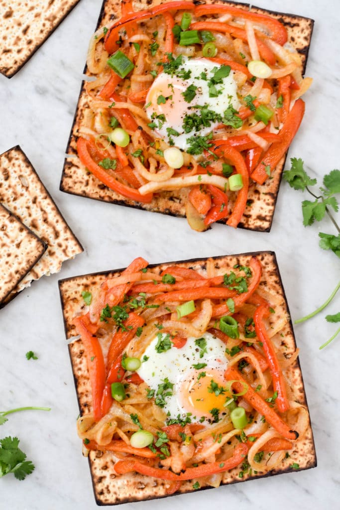 Red pepper and egg matzo galettes