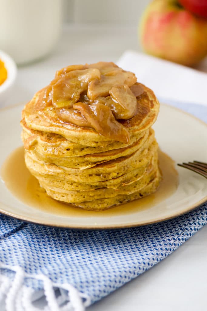 pumpkin pancakes with apple topping